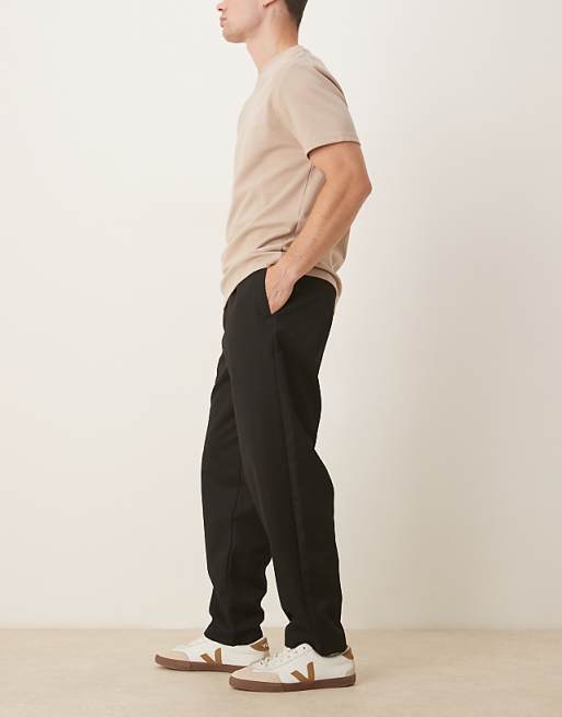 DESIGN Tapered Fit Smart Trousers With Elasticated Waistband In Black