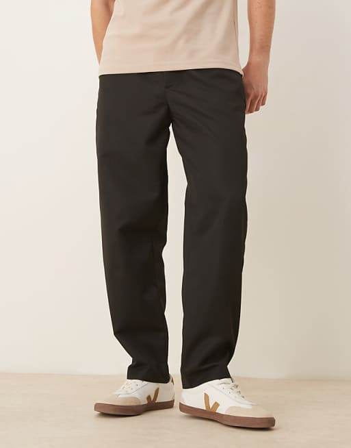 DESIGN tapered fit smart trousers with elasticated waistband in black
