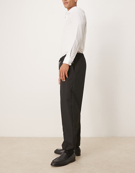 DESIGN Tapered Fit Trouser With Elasticated Waist And Cuffs In Black