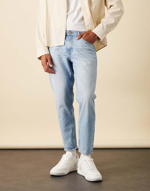 DESIGN Tapered Jeans In Mid Wash Blue