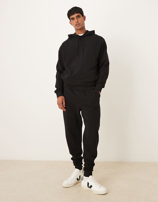 DESIGN Tapered Jogger Co-ord With Ribbed Cuff In Black