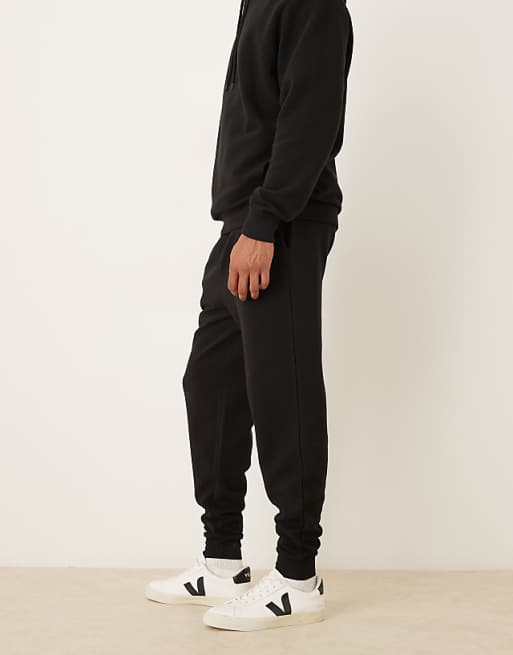 DESIGN Tapered Jogger Co-ord With Ribbed Cuff In Black