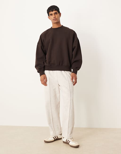 DESIGN tapered jogger scuba-style fabric in oatmeal marl
