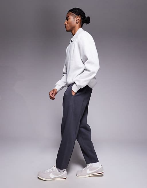 DESIGN Tapered Jogger With Pin Tucks In Charcoal