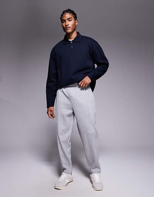 DESIGN tapered jogger with pin tucks in grey marl