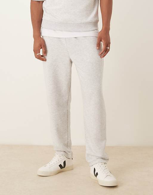 DESIGN Tapered Loopback Joggers With Side Piping In Grey Marl
