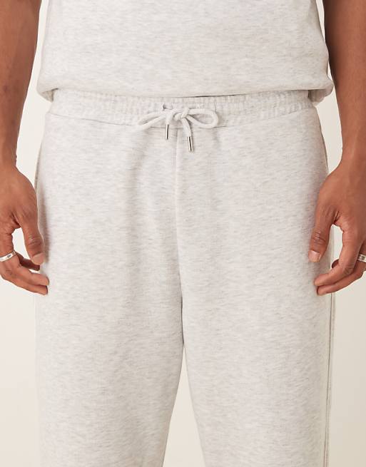 DESIGN Tapered Loopback Joggers With Side Piping In Grey Marl