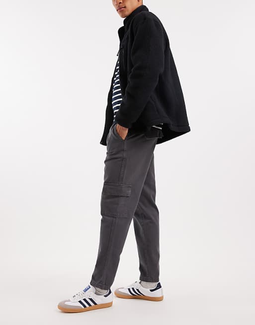 DESIGN Tapered Pull On Cargo Trousers In Grey