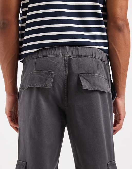 DESIGN Tapered Pull On Cargo Trousers In Grey
