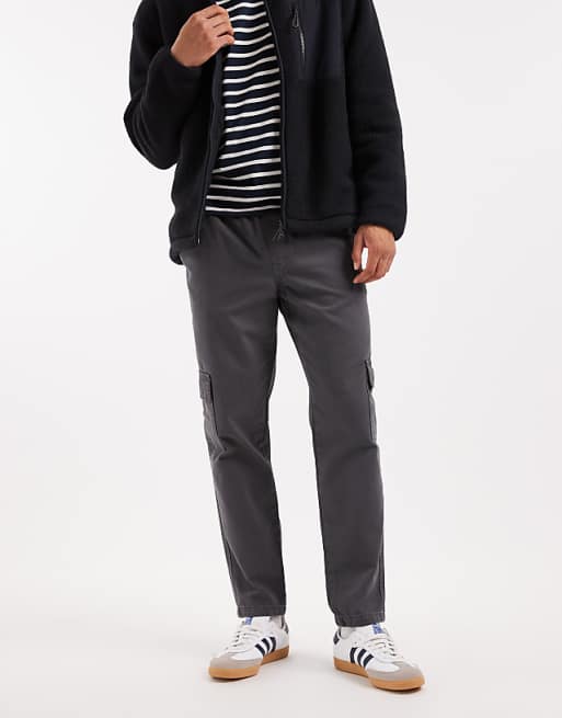 DESIGN Tapered Pull On Cargo Trousers In Grey