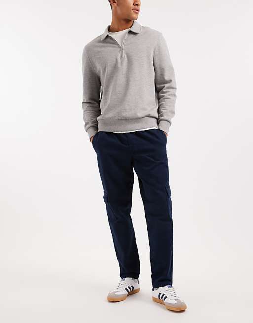 DESIGN Tapered Pull On Cargo Trousers In Navy