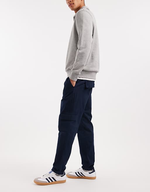 DESIGN Tapered Pull On Cargo Trousers In Navy