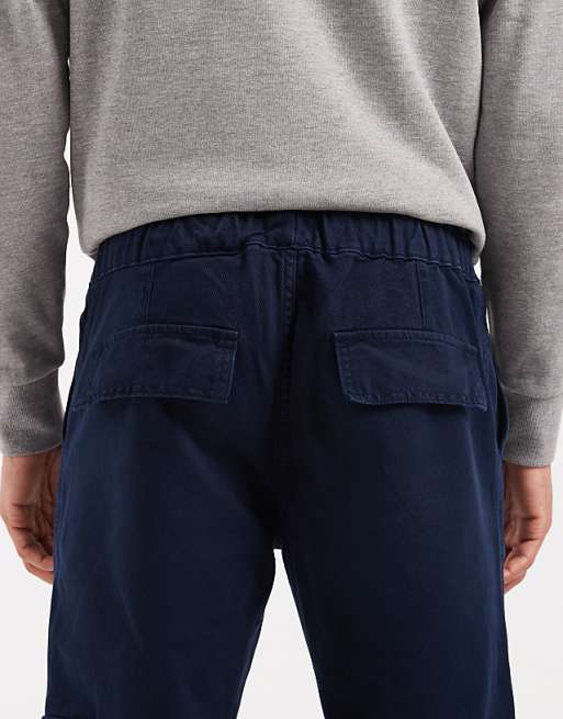DESIGN Tapered Pull On Cargo Trousers In Navy