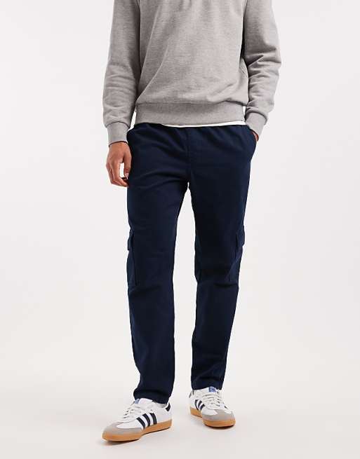 DESIGN Tapered Pull On Cargo Trousers In Navy
