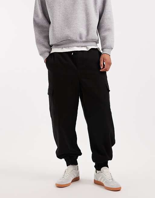 DESIGN Tapered Pull On Cargos In Black