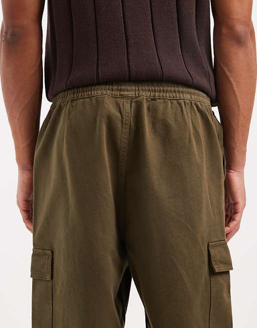 DESIGN Tapered Pull On Cargos In Khaki