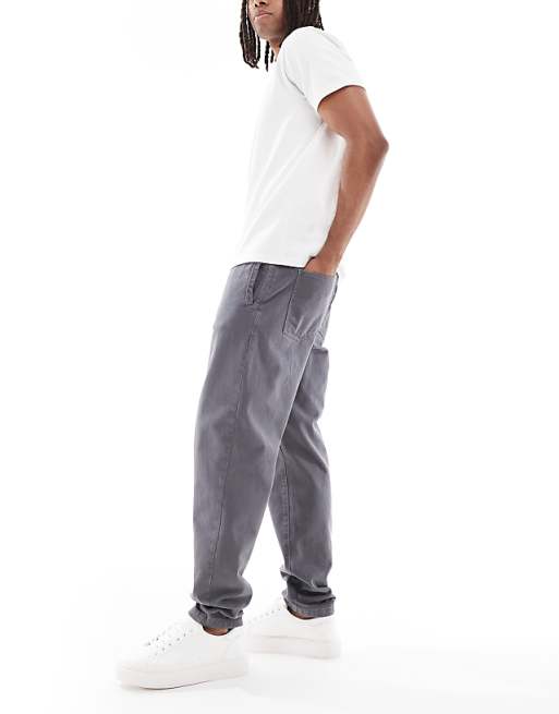 DESIGN Tapered Pull On Chinos In Charcoal