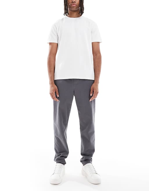 DESIGN tapered pull on chinos in charcoal