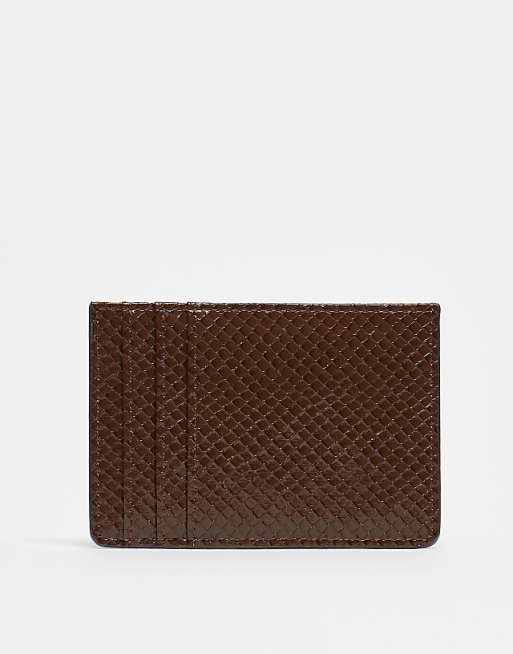 DESIGN textured card holder in brown