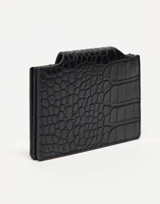 DESIGN Textured Croc Card Holder In Black