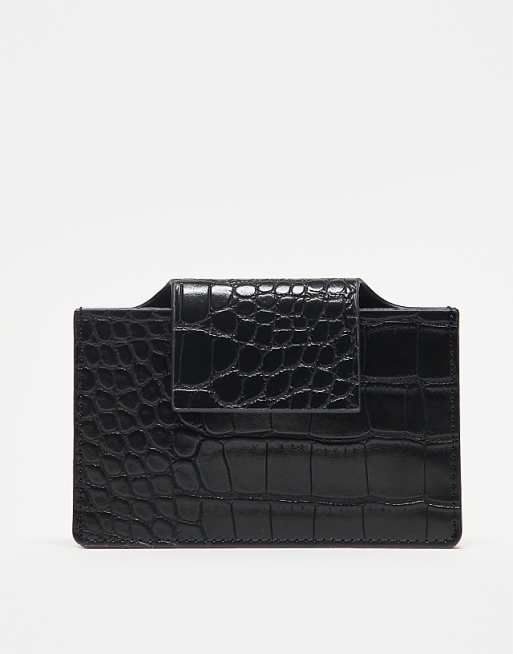 DESIGN textured croc card holder in black