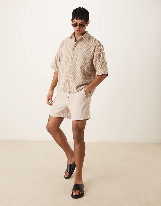 DESIGN Textured Half Sleeve Shirt In Hessian
