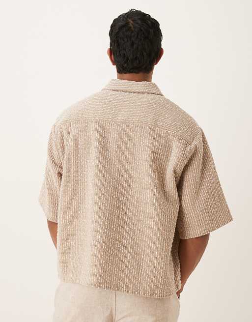 DESIGN Textured Half Sleeve Shirt In Hessian