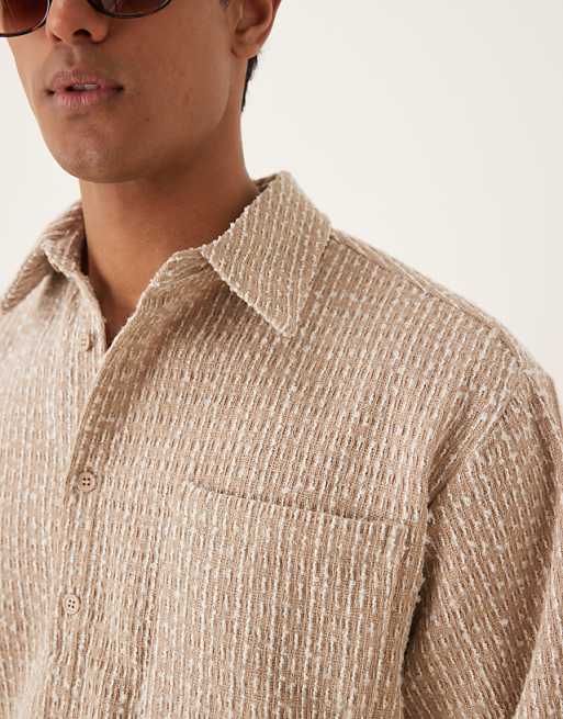 DESIGN Textured Half Sleeve Shirt In Hessian