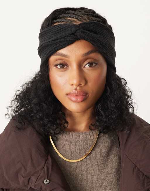 DESIGN Textured Knit Headband In Black