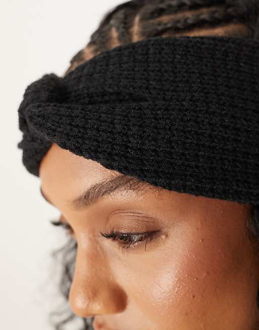DESIGN textured knit headband in black