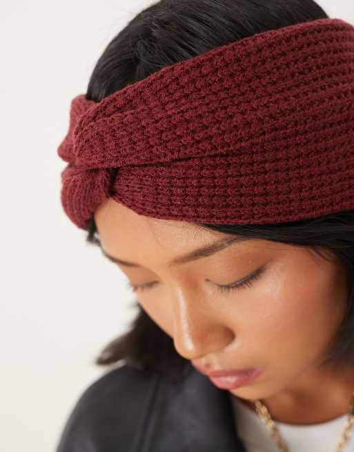 DESIGN Textured Knit Headband In Burgundy