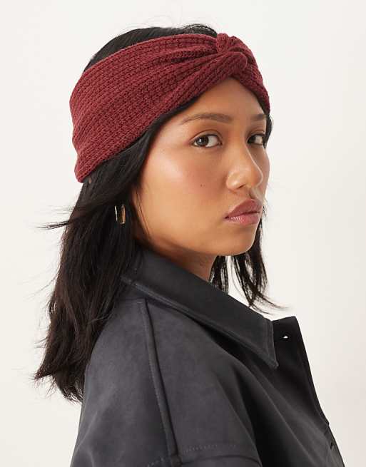 DESIGN textured knit headband in burgundy