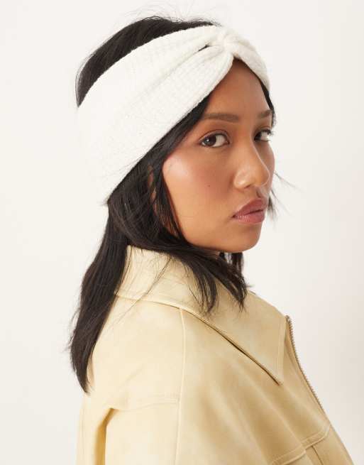 DESIGN Textured Knit Headband In Winter White