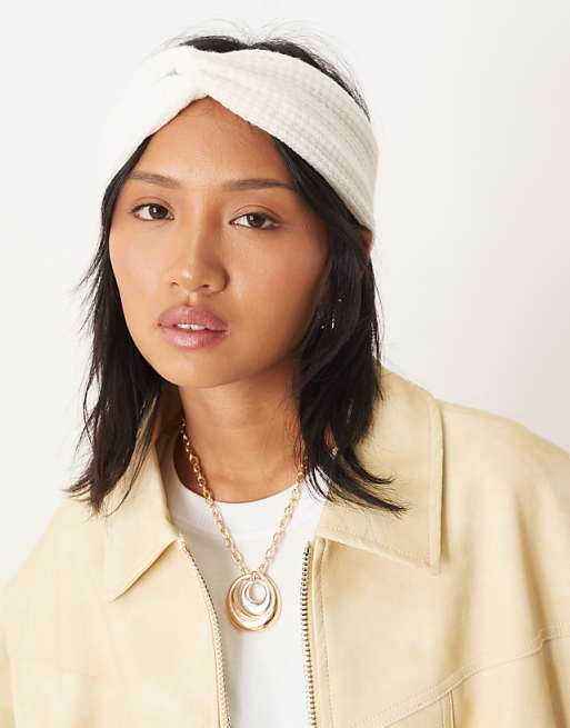 DESIGN textured knit headband in winter white