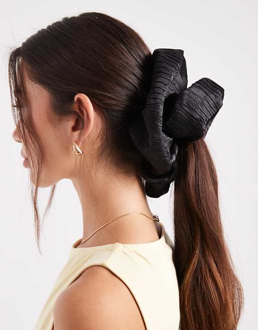 DESIGN textured plisse super oversized scrunchie in black
