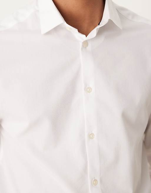 DESIGN Textured Regular Shirt With Cuff Detail In White