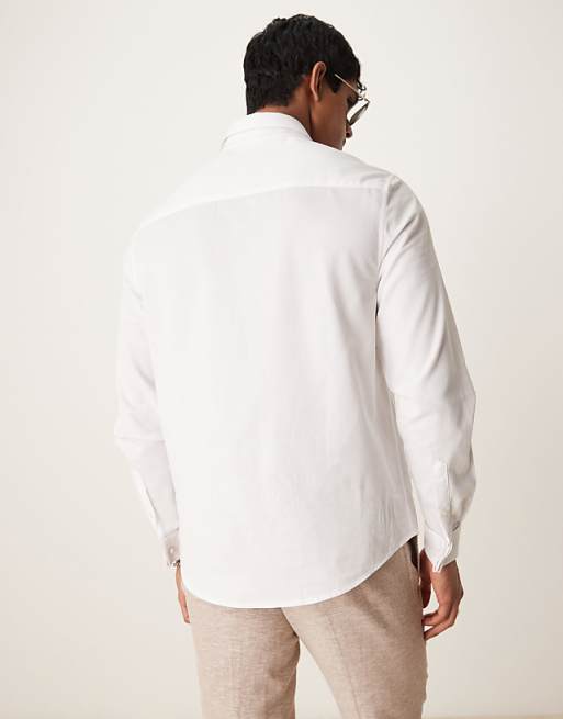 DESIGN Textured Regular Shirt With Cuff Detail In White