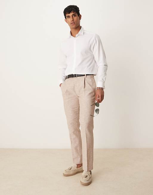DESIGN textured regular shirt with cuff detail in white