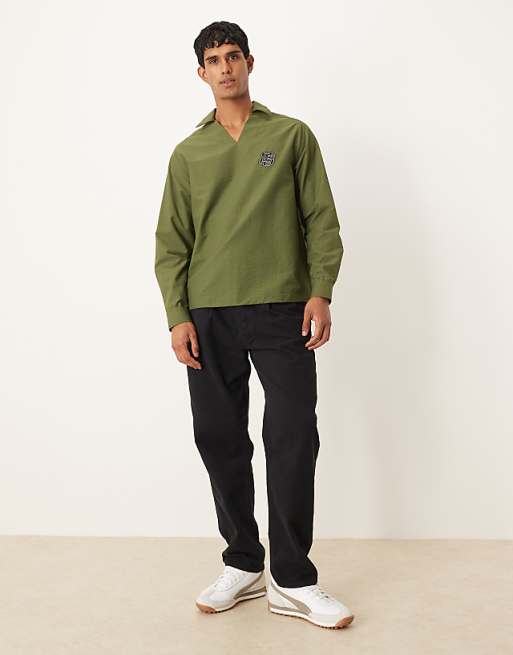 DESIGN Textured Relaxed Overhead Shirt With Chest Embroidery In Khaki