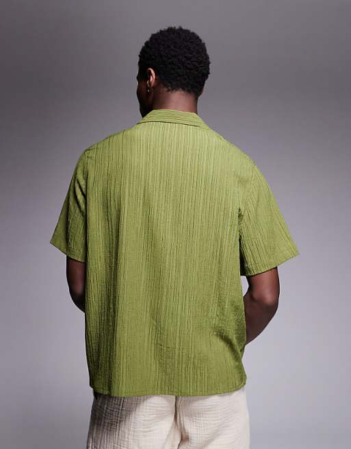 DESIGN Textured Revere Shirt In Khaki