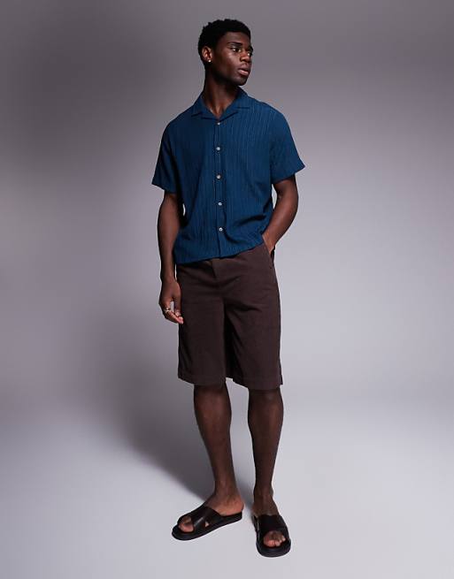 DESIGN Textured Revere Shirt In Teal