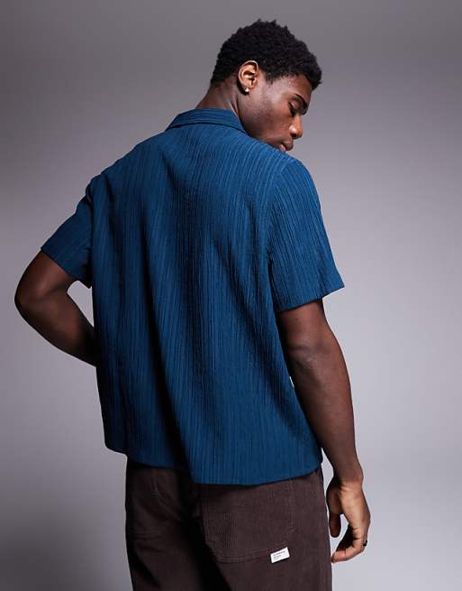 DESIGN Textured Revere Shirt In Teal