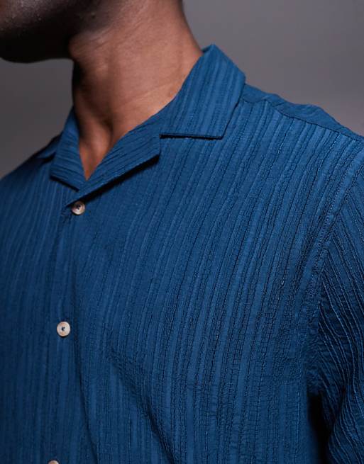 DESIGN Textured Revere Shirt In Teal