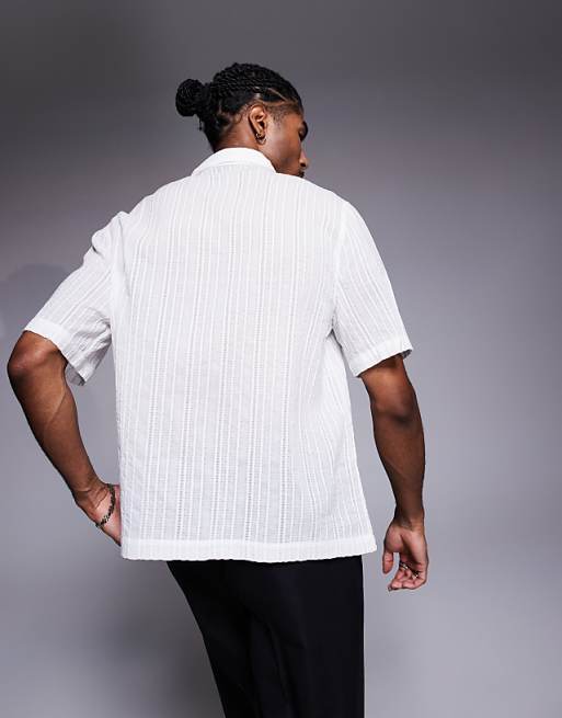 DESIGN Textured Shirt With Chest Embroidery In White