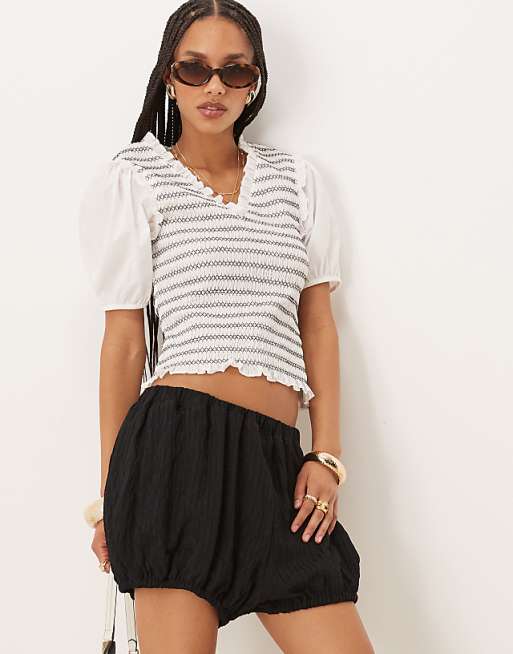 DESIGN Textured Stripe Bloomer Shorts In Black