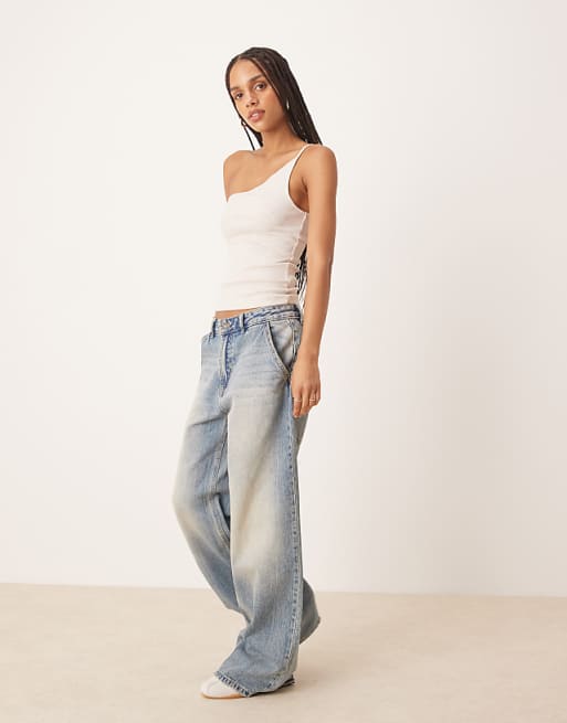 DESIGN Textured Stripe One Shoulder Tank In Neutral