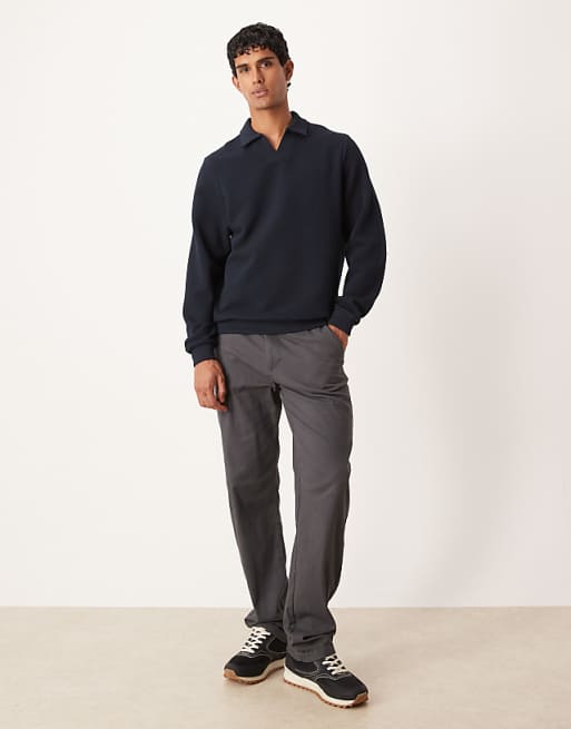 DESIGN Textured Sweatshirt With Notch Neck In Navy