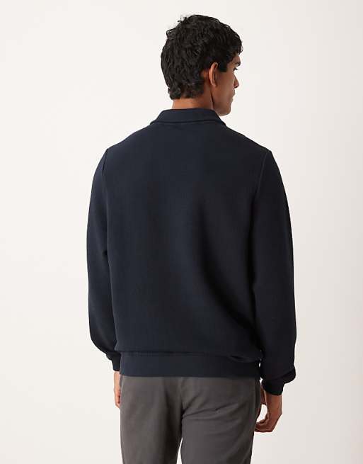 DESIGN Textured Sweatshirt With Notch Neck In Navy