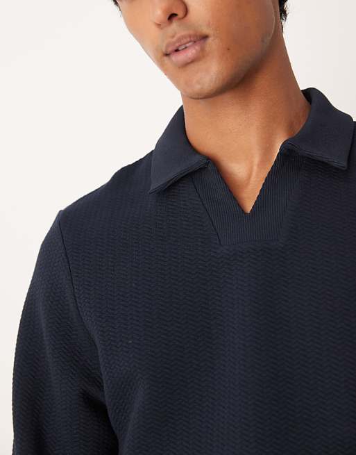 DESIGN Textured Sweatshirt With Notch Neck In Navy