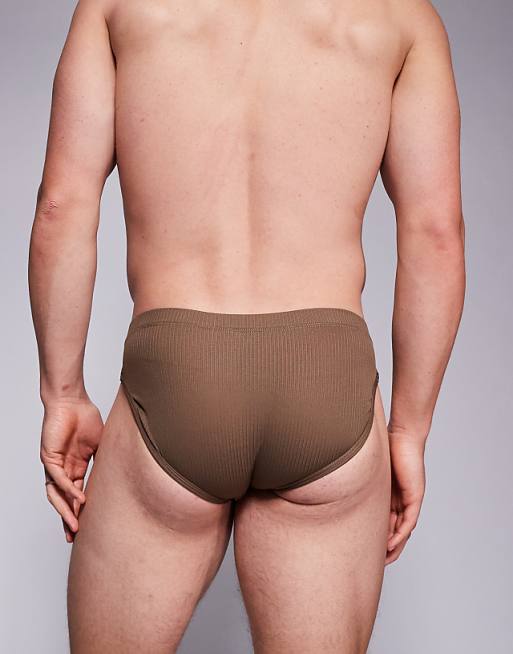 DESIGN Textured Swim Brief In Brown